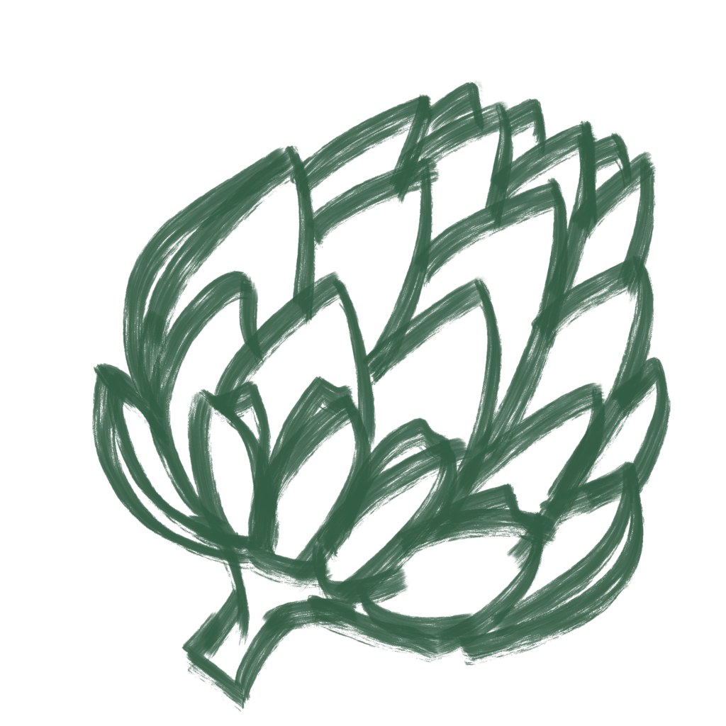 Grüne Illustration einer frischen Artischocke für gesunde Mitarbeiterverpflegung von Schrankerl.