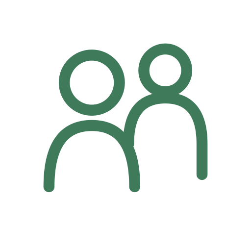 Grünes Icon zweier Personen für ein starkes Team und moderne Mitarbeiterverpflegung.